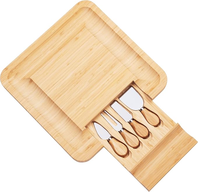Charcuterie Board Gift Set, Bamboo Cheese Board With Cutlery, Includes Stainless Steel Serving
