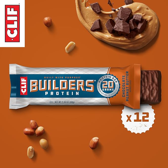 CLIF BUILDERS Protein Bars - Chocolate Peanut Butter Flavor - 20g Plant Based Protein - Gluten Free
