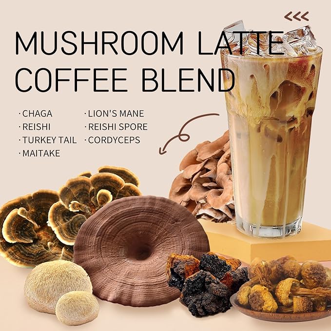GANOHERB 7 in 1 Mushroom Coffee Mix, Instant Latte Coffee Blend Nootropic Cafe Complex with Reishi