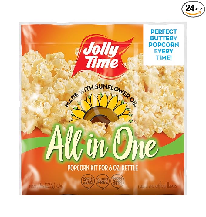 JOLLY TIME All in One Popcorn Kit with Sunflower Oil, Portion Packets with Kernels, Sunflower Oil
