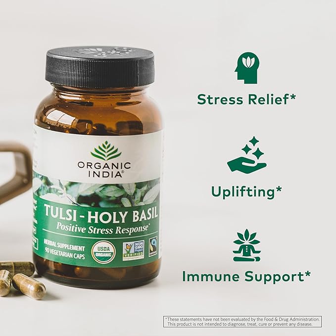 ORGANIC INDIA Tulsi Holy Basil Capsules - Holy Basil Extract - Holy Basil Leaf Supplement, Herbal