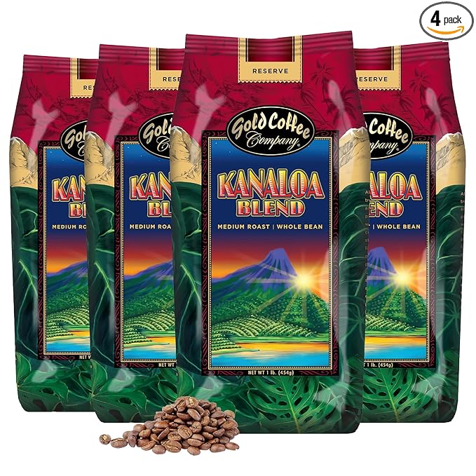 Gold Coffee | Kanaloa Premium House Blend, Medium Roast, Whole Bean | 100% Arabica Coffee | 1 lb.