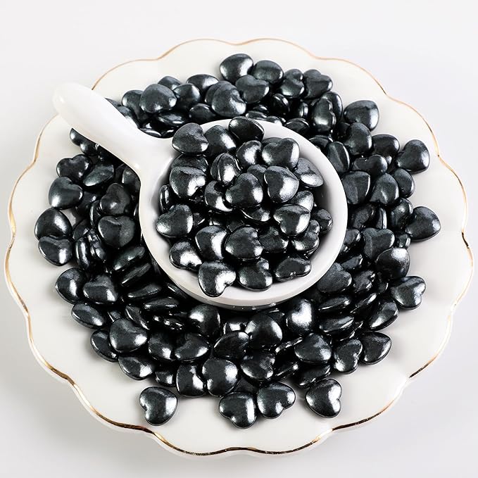 Kasvan Black Heart Shapes Sprinkles - Edible Candy Pearls 130g/4.58 Oz, Mix Size, Baking Cake