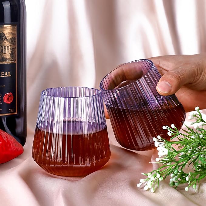 40 Pack Plastic Ribbed Wine Glasses, 14Oz Origami Disposable Wine Glasses Unbreakable Clear Plastic