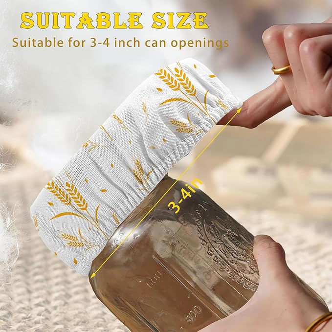 Wheat Harvest Bread 5-Pack Cloth Covers for Sourdough Starter Jar, Cloth Covers Reusable Lid Top