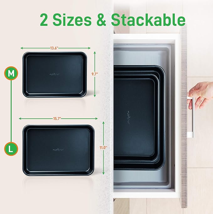 NutriChef 2-Piece Non-Stick Baking Sheet Pan Set - Premium Carbon Steel Cookie Sheets for Baking