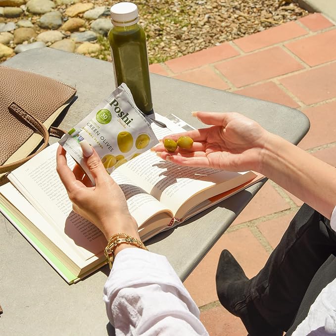 Poshi Green Olives On-The-Go - Original Flavor - Single Serve Pitted Olives - Convenient and