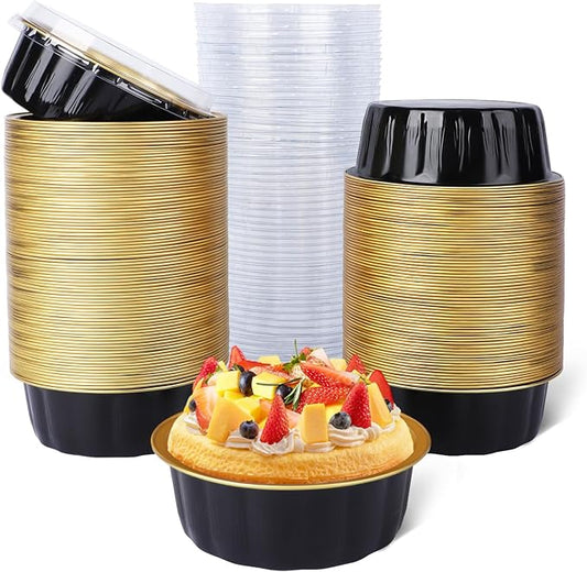 Beasea Creme Brulee Disposable Ramekins with Lids, 120 Pack 8 oz 4 Inch Mini Aluminum Foil Baking