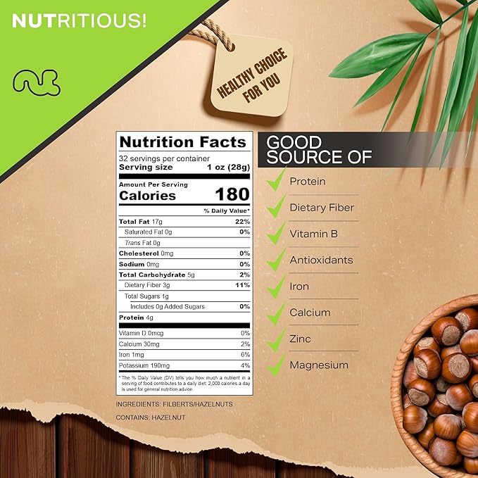 NUT CRAVINGS, Raw Hazelnuts Filberts In Shell, Whole, (32oz - 2 LB) Bulk Nuts Packed Fresh in