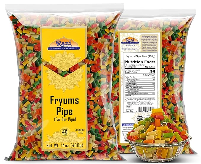 Rani Far Far/Fryums (Wheat & Tapioca Pellet) Round/Pipe Shape 14oz (400g) ~ Vegan, Kosher