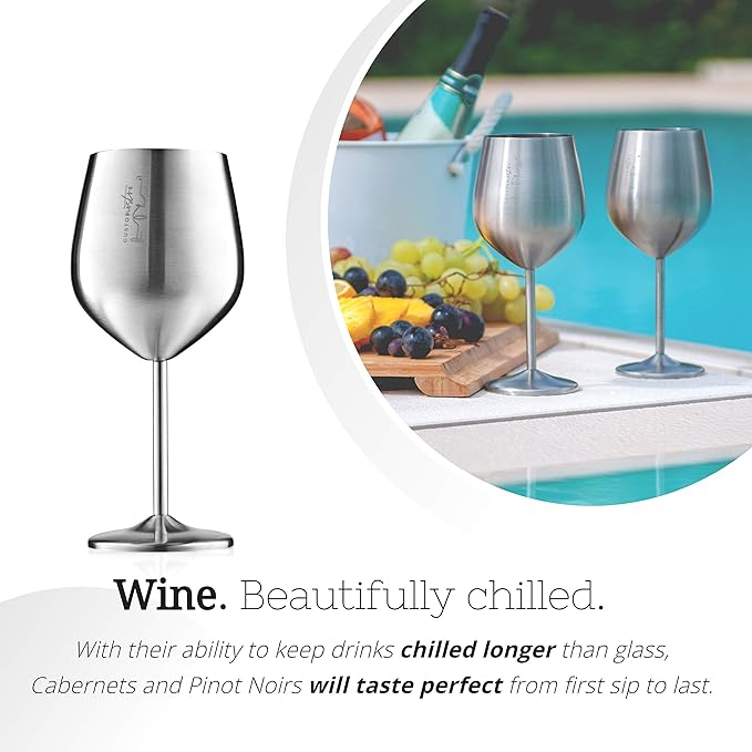 Gusto Nostro Stainless Steel Wine Glass - 18 oz - Cute, Unbreakable Wine Glasses for Travel