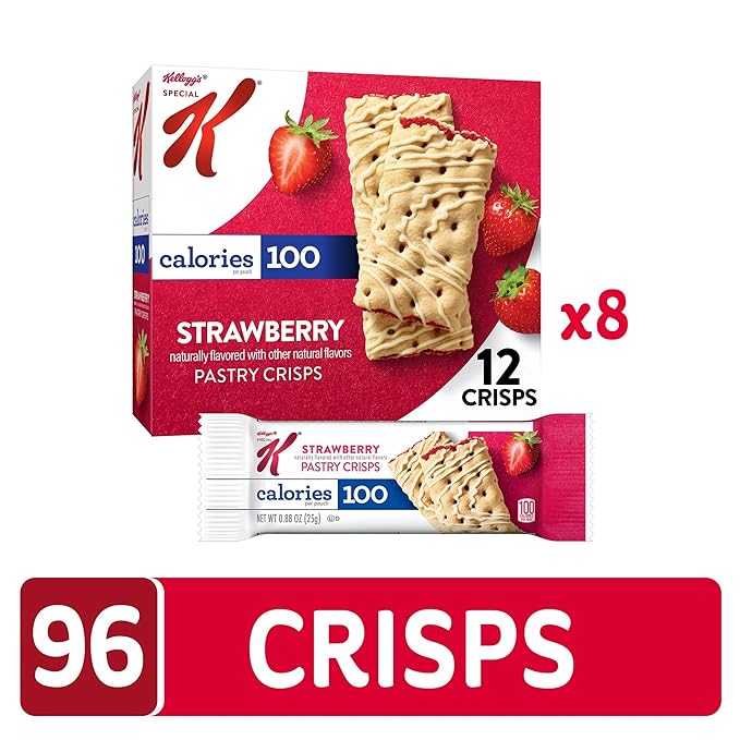 Special K Bar Pastry Crisps, Breakfast Bars, 100 Calorie Snacks, Strawberry (8 Boxes, 96 Count)