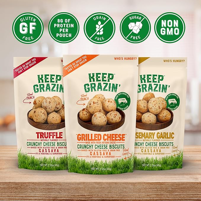 Keep Grazin Grain Free Crunchy Cheese Biscuits - Variety Pack | 2.12 Ounce (Pack of 3) | Gluten &