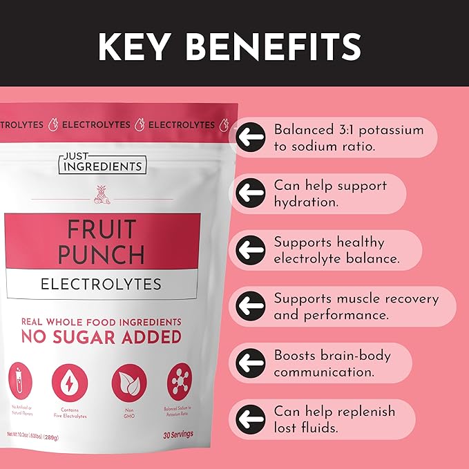 Fruit Punch Electrolytes ??30?‘Serving Hydration Drink Mix with Coconut Water, Sea Salt, and Trace