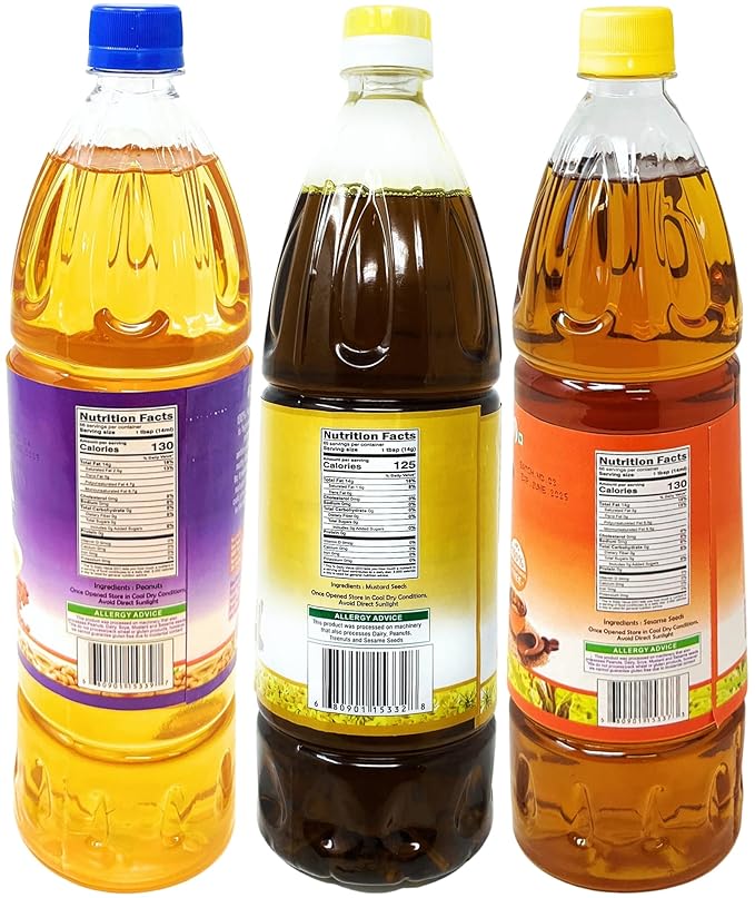 Rani Premium Oils Combo Set of 3 - Peanut Oil, Mustard Oil, Sesame Oil 33.8 Ounce (1 Liter) ~ Cold