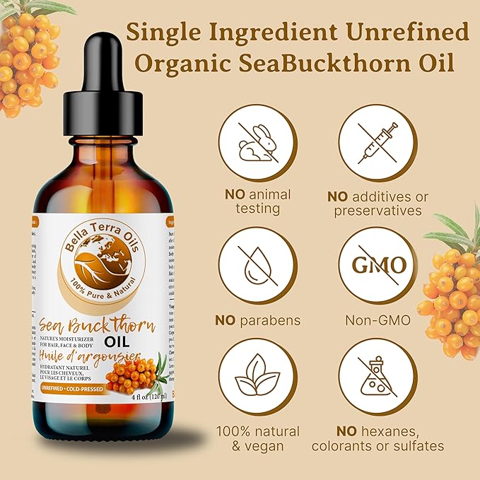 Bella Terra Oils - Seabuckthorn Berry Oil 4oz - Experience Nature's Luxurious Touch, Brimming with