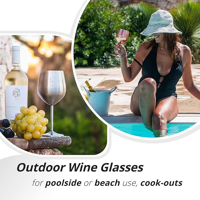 Gusto Nostro Stainless Steel Wine Glass - 18 oz - Cute, Unbreakable Wine Glasses for Travel