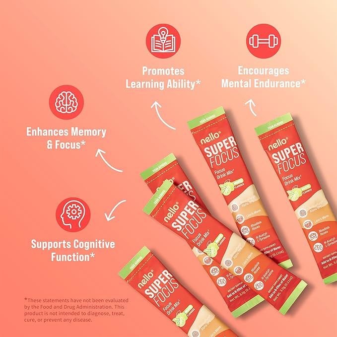 SuperFocus Mojito ??Nootropic Focus Drink Mix, 20 On-The-Go Packets, Alpha GPC, Lion?™s Mane
