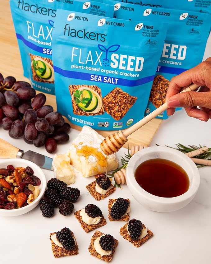 Flackers Organic Sea Salt Flaxseed Crackers, 5 Ounce 6-Pack, Gluten Free, Non GMO, Vegan, Keto
