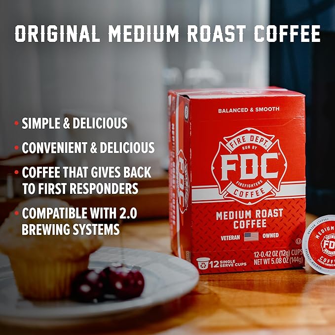 Fire Department Coffee - Gives Back to Firefighters - Original Medium Roast Coffee Pods - Balanced