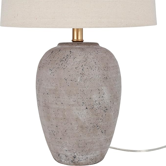 Nourison Home 23" Greyish Brown Earth Tone Rustic Farmhouse Ceramic Table Lamp for Bedroom, Living
