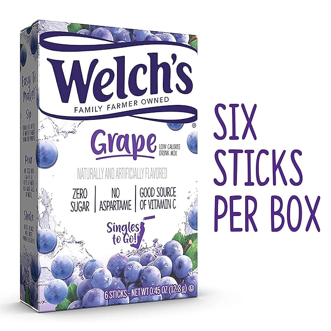 Welch's Singles To Go Water Drink Mix - Grape Powder Stick Packets (12 Boxes with 6 Packets Each