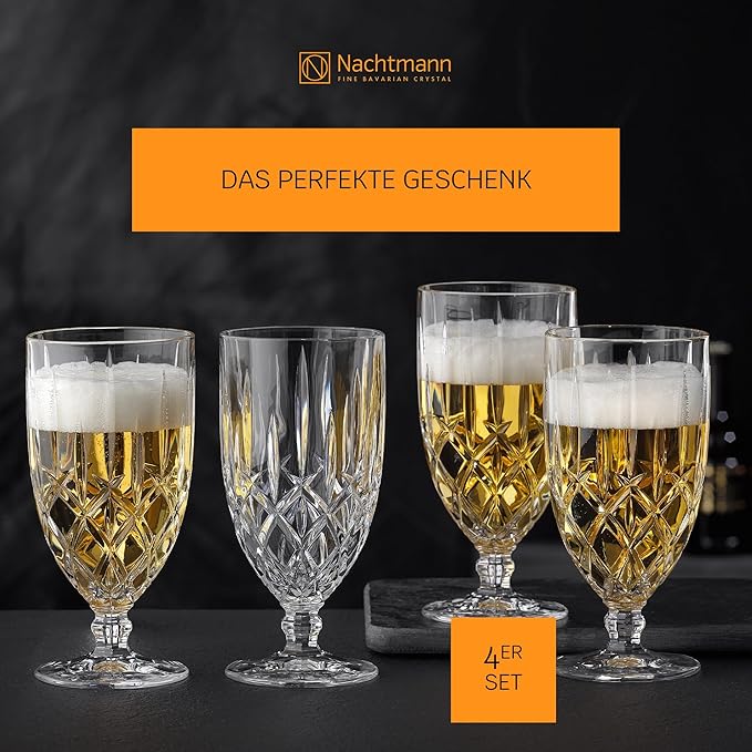 Nachtmann Noblesse Collection Iced Beverage Glasses, Crystal Glass Water Goblets, 15 Ounce, Beer