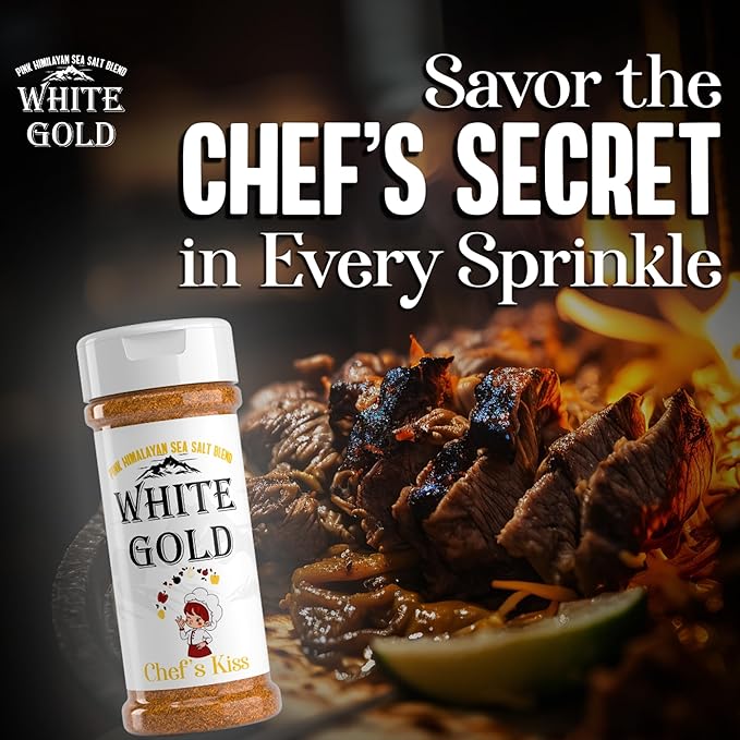 White Gold Chef’s Kiss All Purpose Seasoning with Pink Himalayan Sea Salt - Gourmet Seasoned Salt