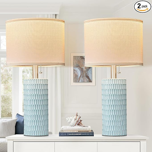 Table Lamps for Living Room Set of 2, Ceramic Table Lamps for Bedroom, 20" Modern Lamps for Night