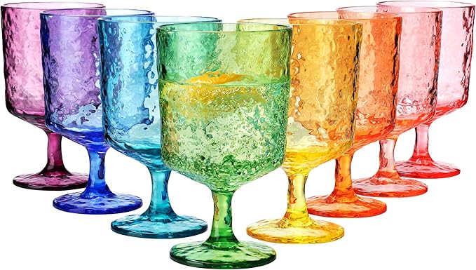 KX-WARE Iceberg Acrylic All-Purpose Wine Glasses, 12-ounce Plastic Stem Wine Glasses, set of 8