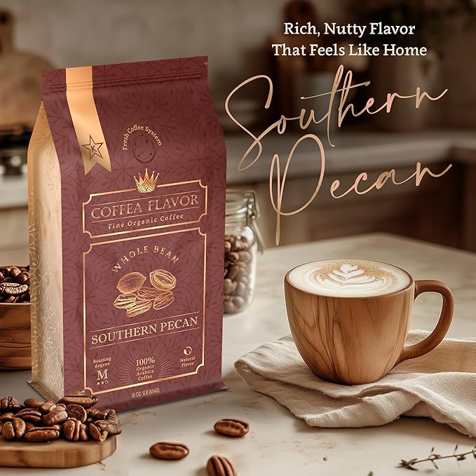 Southern Pecan Flavored Whole Bean Coffee ??Organic, Medium Roast, 100% Arabica, Single Origin