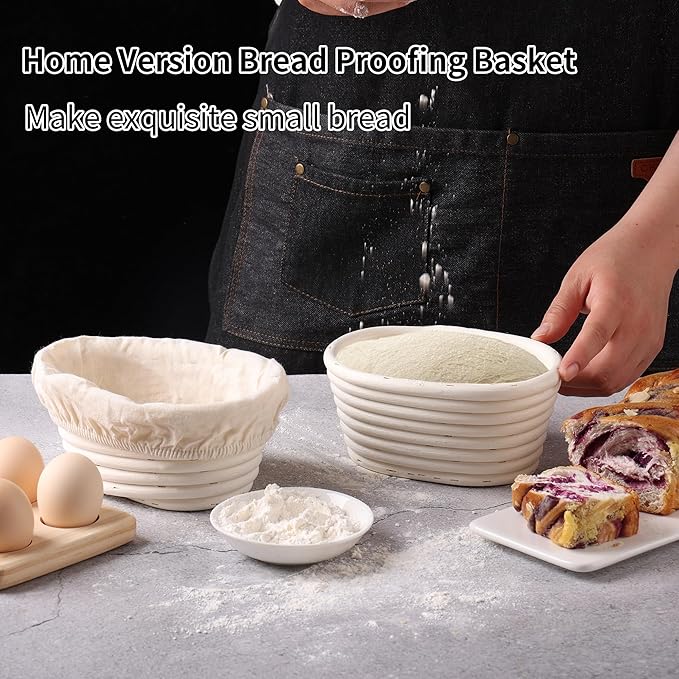 (6.7x4.7x3in) Mini Banneton Bread Proofing Basket Set of 6, Oval Sourdough Bread Basket with Liner