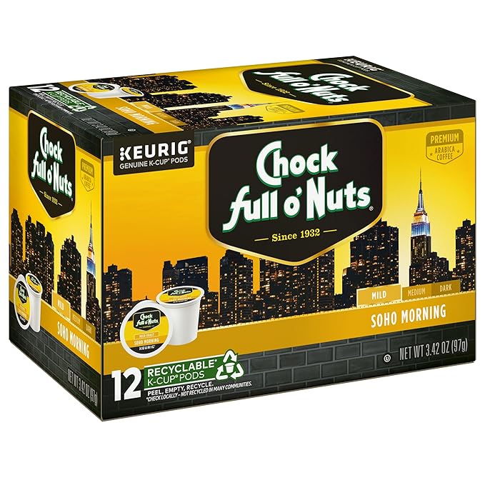 Chock full o’Nuts Variety Pack Keurig K-Cup Pods for Keurig Brewers – Premium Arabica, Mild, Medium