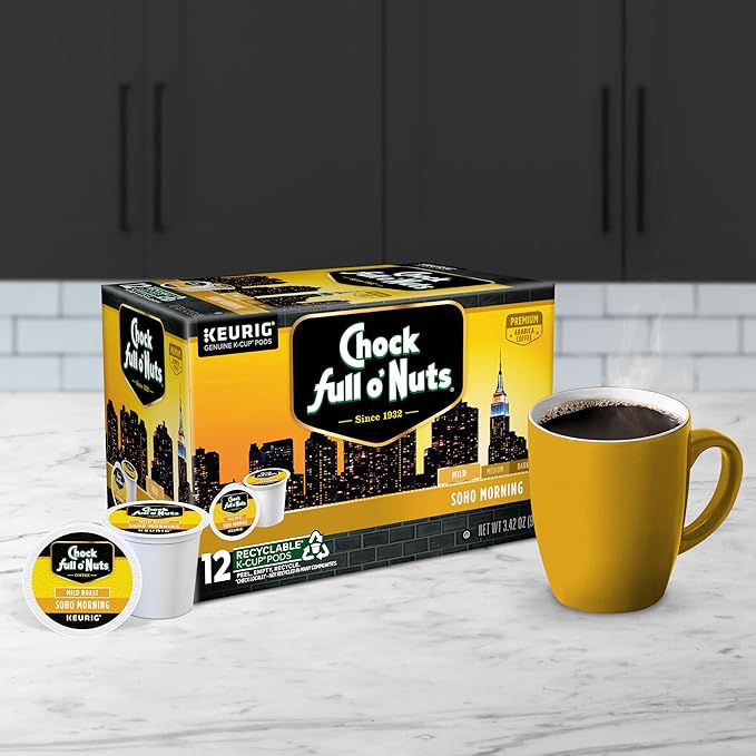 Chock Full o'Nuts Soho Morning Coffee, Mild Roast, Compatible with K-Cup Pods, 12 CT (Pack of 6)