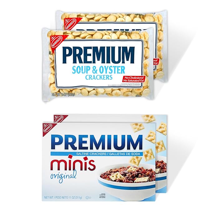 Premium Saltine Crackers Variety Pack, 2 Mini and 2 Soup & Oyster Crackers, Lunch Snacks, Bulk