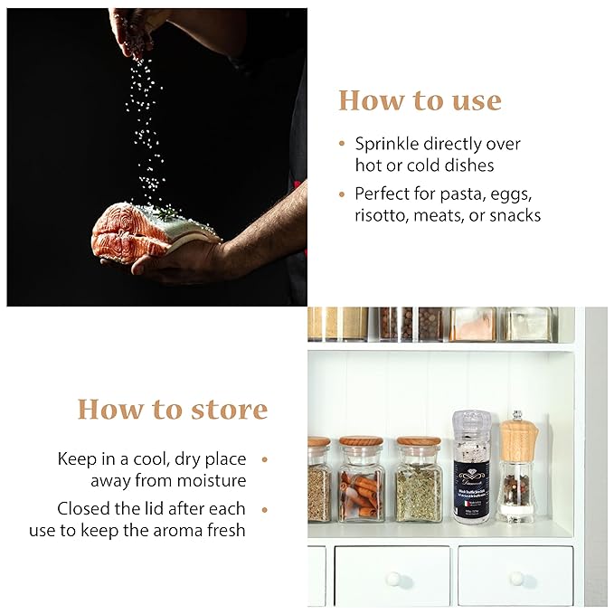 Diamante Italy Black Truffle Sea Salt with Glass Grinder - Gourmet Truffle Salt Seasoning