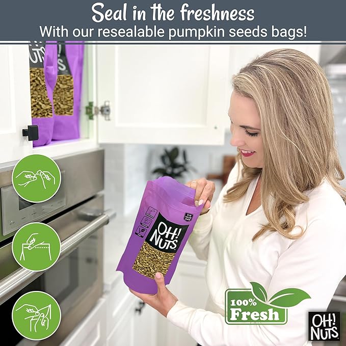 Oh! Nuts Pumpkin Seeds - Roasted Salted - 3 lb - No Shell Pepitas - Packed in New York Zip-Seal Bag