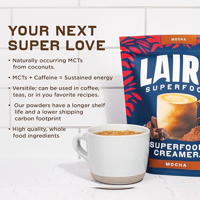 Laird Superfood Non-Dairy Coffee Creamer Mocha, Shelf-Stable Superfood Non-Dairy Powder Creamer