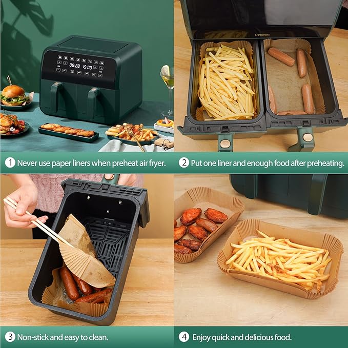 Air Fryer Liners Disposable for Dual Basket, 250Pcs 8x5.5 Inch Rectangular Parchment Paper for