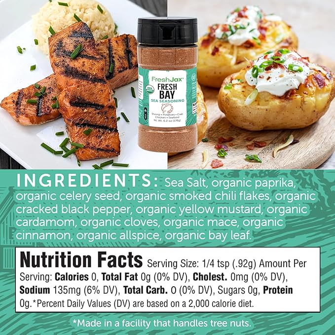 FreshJax Organic Fresh Bay Seafood Seasoning Blend (5.3 oz Bottle) Non GMO, Gluten Free, Keto