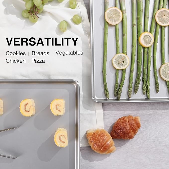 HONGBAKE Half Baking Sheet Pan Set of 2, Nonstick Cookie Sheet for Oven, Heavy Duty 1/2 Commercial