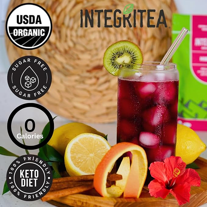 IntegriTEA Organic Hibiscus Tea Bags for Hibiscus Iced Tea - 6-Bag Unsweetened Iced Tea Pack for 6
