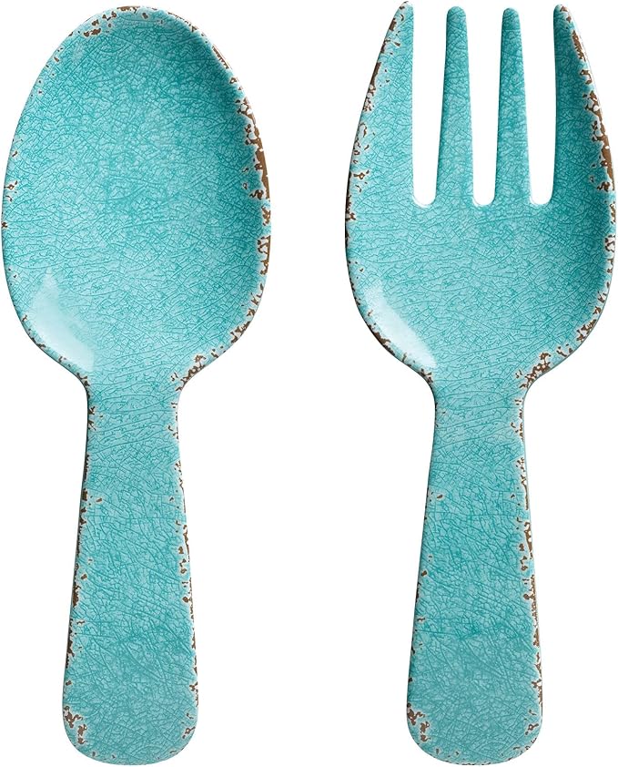 UPware Crackle Melamine Salad Servers, Serving Utensil Set, Includes Serving Fork and Spoon for