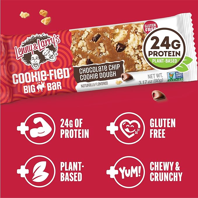 Lenny & Larry's Cookie-fied BIG BAR ??Chocolate Chip Cookie Dough Vegan Protein Bars 12x90g