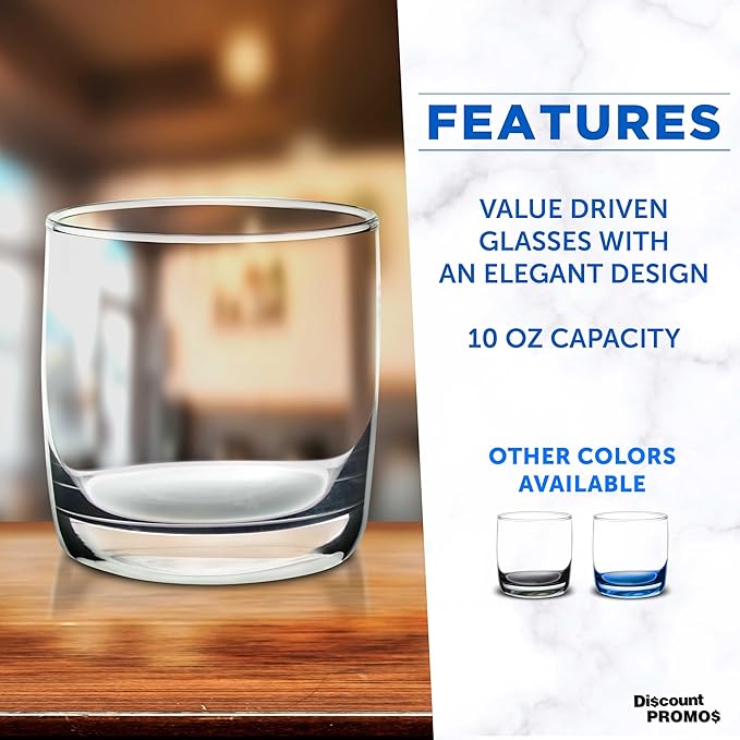 DISCOUNT PROMOS Whiskey Glasses 10 oz Set of 10, Bulk Pack - Heavy Base Old Fashioned Glass