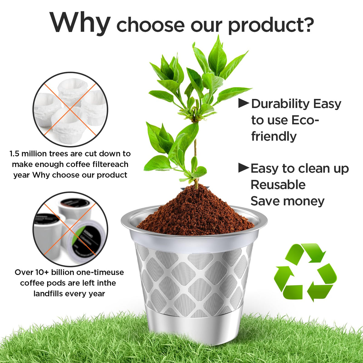 Reusable k Cup Coffee Filters,Universal stainless steel Refillable k Cups Filter Use for K 2.0 and