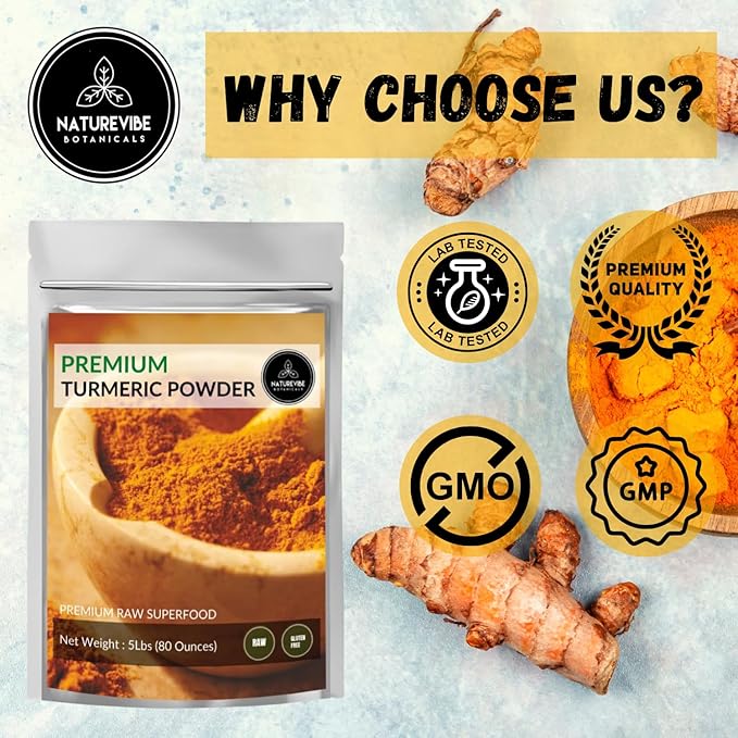 Premium Quality Turmeric Root Powder with Curcumin 5lbs by Naturevibe Botanicals | Raw Turmeric