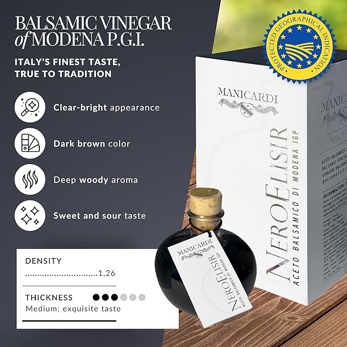 MANICARDI Traditional Balsamic Vinegar of Modena PGI - Black Elisir with Drip-Stop Dispenser