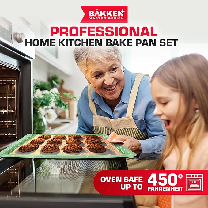 BAKKEN Kitchen Baking Pan Set - Nonstick Green Marble Coating, Commercial Grade Carbon Steel