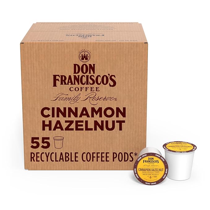 Don Francisco's Cinnamon Hazelnut Medium Roast Coffee - 55 K-Cup Compatible Single-Serve Pods